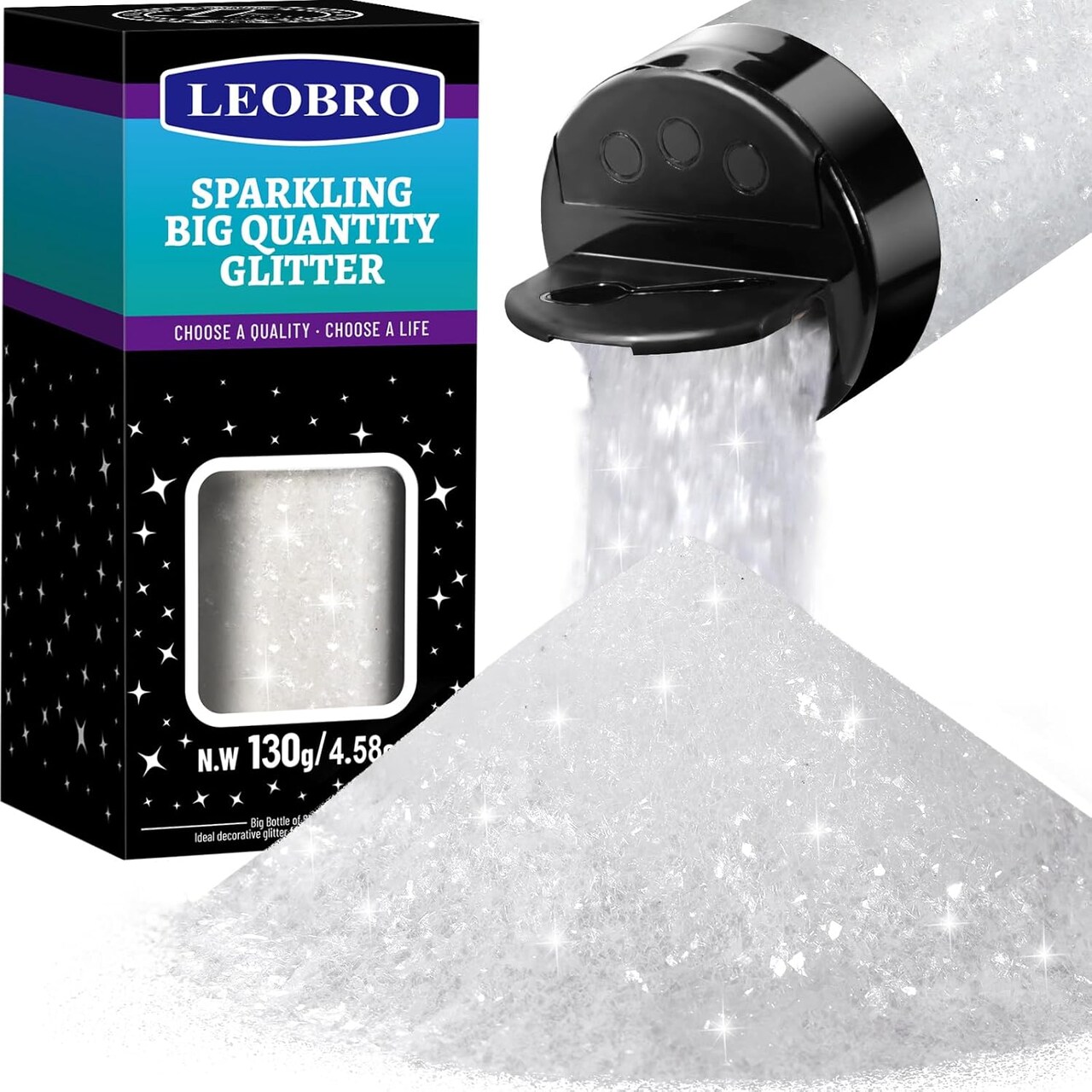 White Chunky Glitter Flakes for Crafts, Snow Glitter for Resin Art, Body Face Hair & Nail Makeup, Irregular White Glitter for DIY Christmas Decorations, Snow Globes, Tumblers & Holiday Crafts, 130g/4.58oz